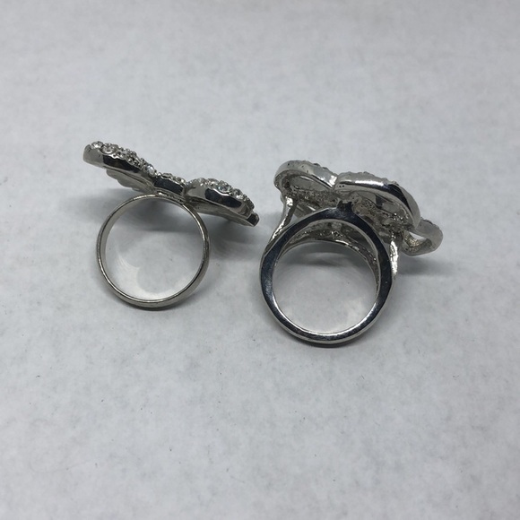 BUNDLE lot 2 rhinestone statement rings flower and bow 7-7.5 - Picture 5 of 5